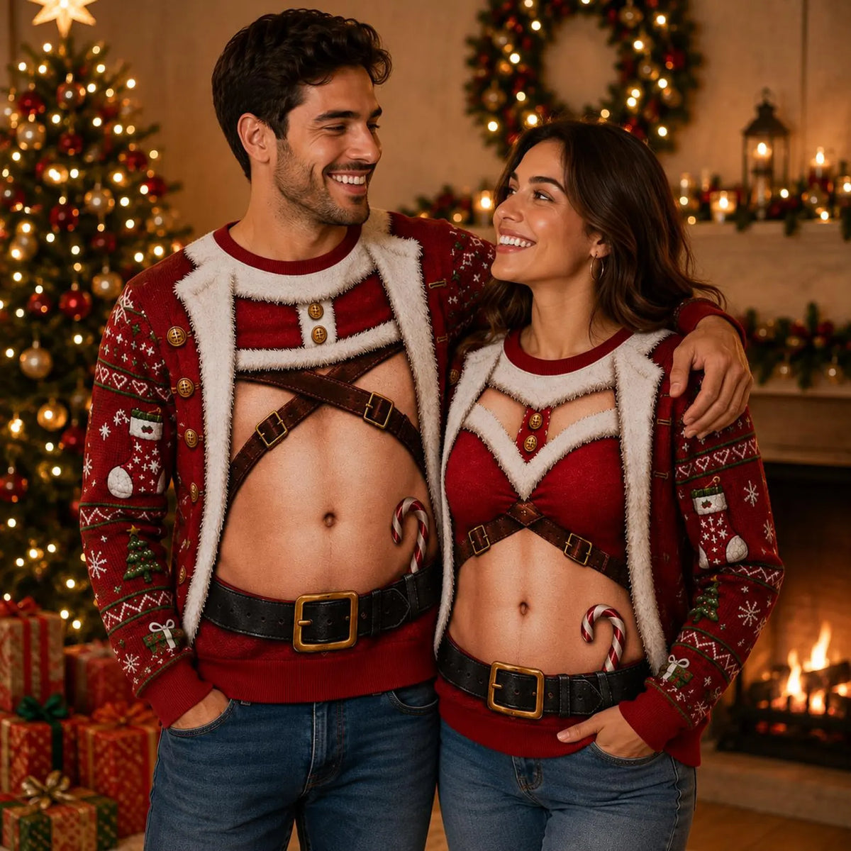 Custom Skin Tone Santa Body Ugly Christmas Sweater – Funny Holiday Party Sweatshirt