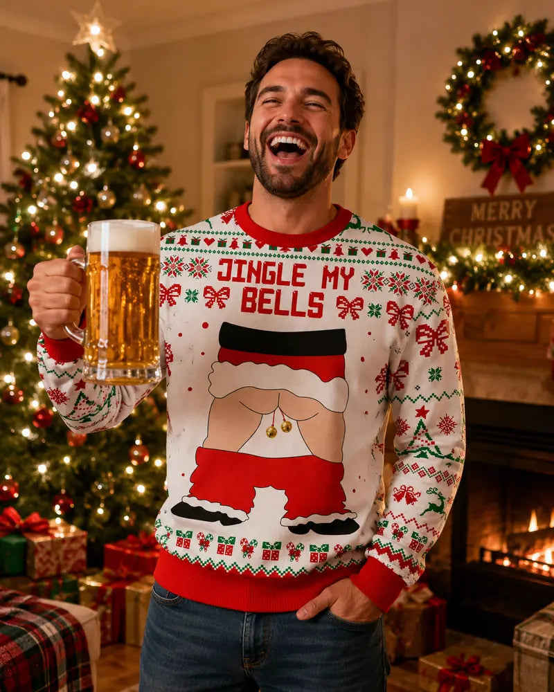 Jingle My Bells Santa Butt Ugly Christmas Sweater – Funny Naughty Holiday Party Sweatshirt