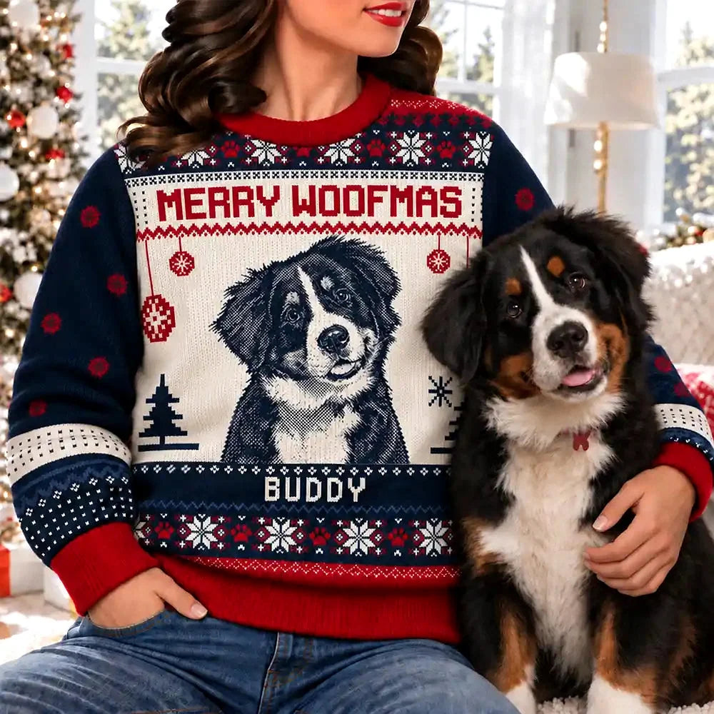 Custom Photo Merry Christmas Cute Pet Portrait - Personalized Unisex Ugly Sweater