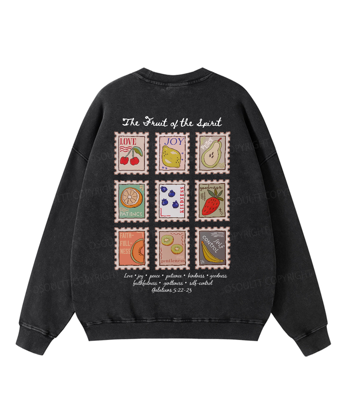 Fruit Of The Spirit Double Sided Washed Christian Sweatshirt