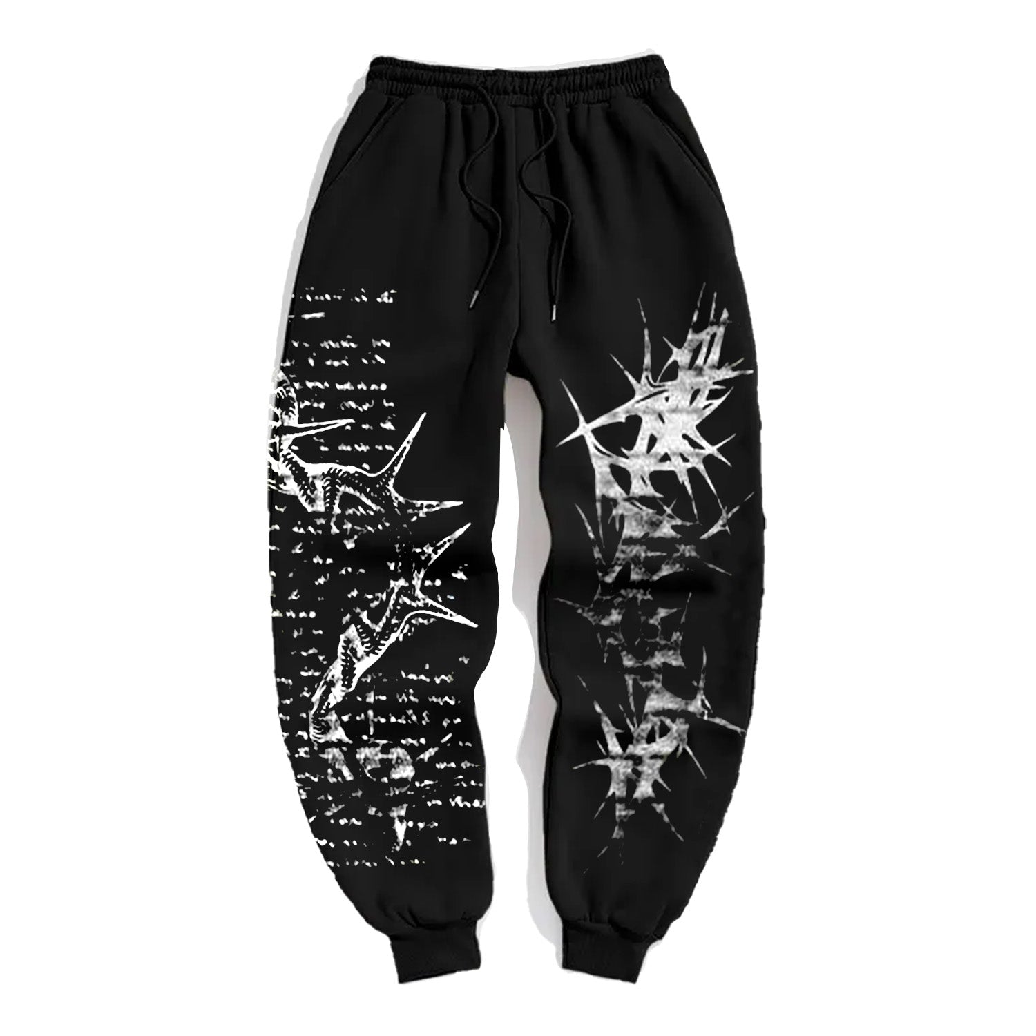 Skull&Cross&Graphic Print Elastic Waist Sweatpants