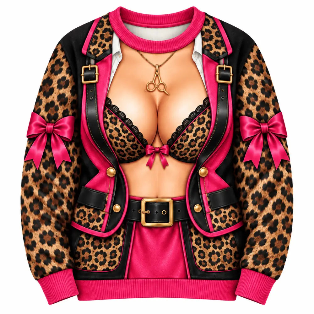 Naughty Hairdresser Christmas Sweater – Funny Glam 3D Illusion Print