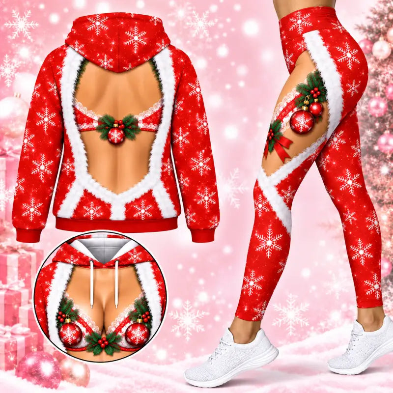 Christmas Santa Digital Print Hoodie & Leggings Set – Festive Holiday Party Outfit