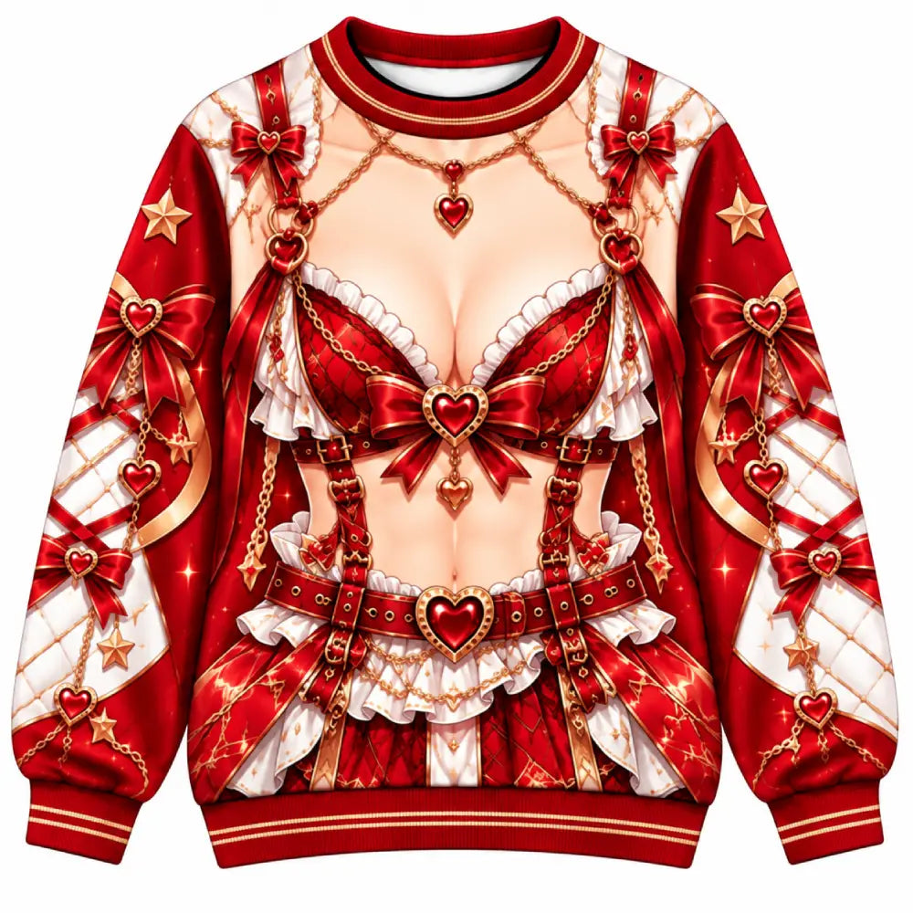 Anime-Inspired Red & White Funny Christmas Crewneck