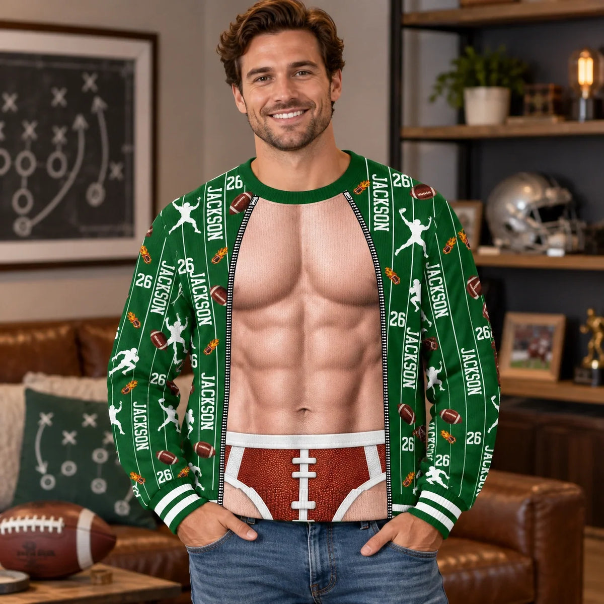 Custom American Football Player Gifts - Personalized Ugly Sweatshirt