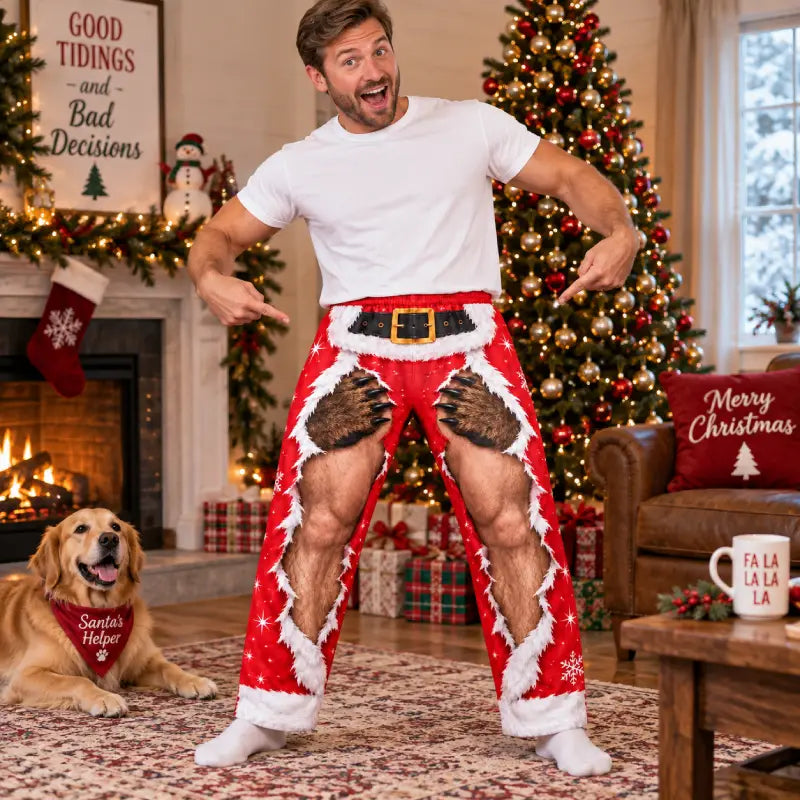 Funny Monster Claw Christmas Pajama Pants – Faux Ripped Illusion Print