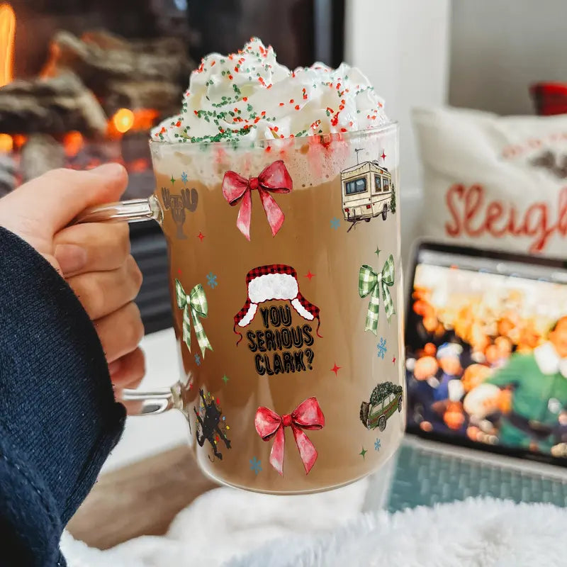 SIP-SIP HOORAY Glass Cup – Funny Christmas Tumbler with Bamboo Lid & Straw