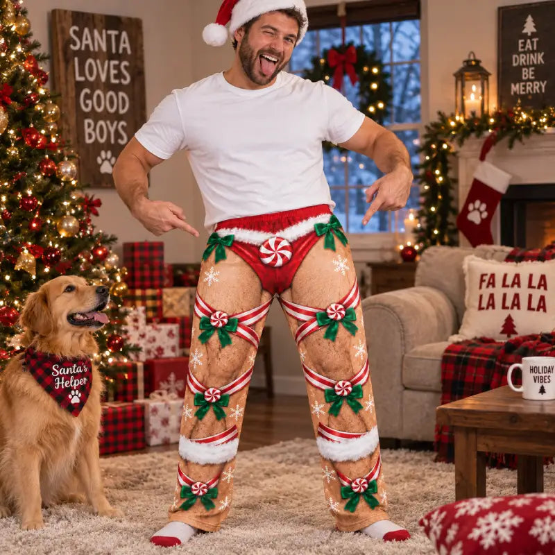 Unwrap Me Christmas Pajama Pants – Funny Illusion Print
