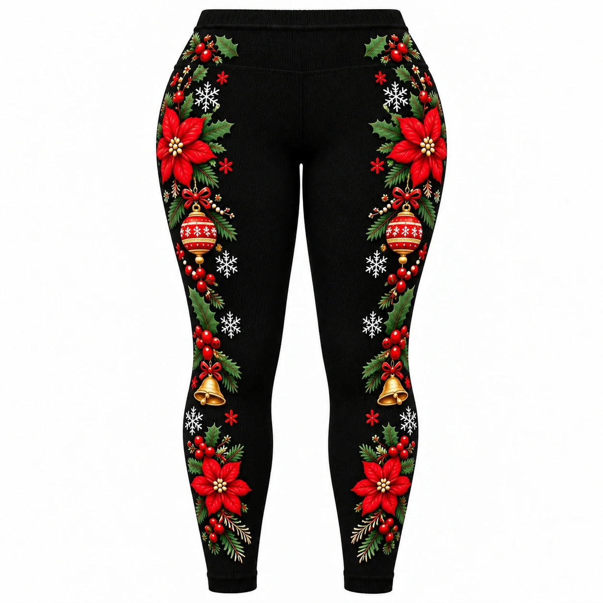 Women's Funny Christmas Faux Skin Print Leggings – Santa Claus Holiday Graphic High Waisted Stretchy Skinny Pants