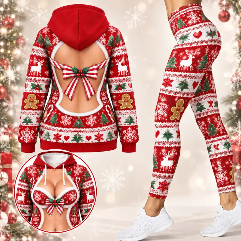 Sexy Christmas Santa Hoodie & Leggings Set – Custom Skin Tone Festive Digital Print