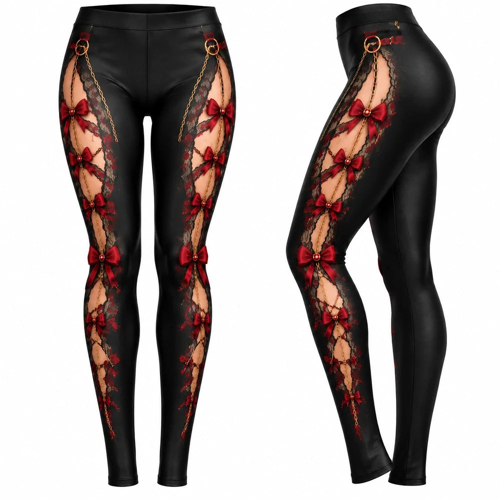 Sexy Christmas Bow Lace Sweatshirt & Leggings Set – Women’s Festive Holiday Outfit
