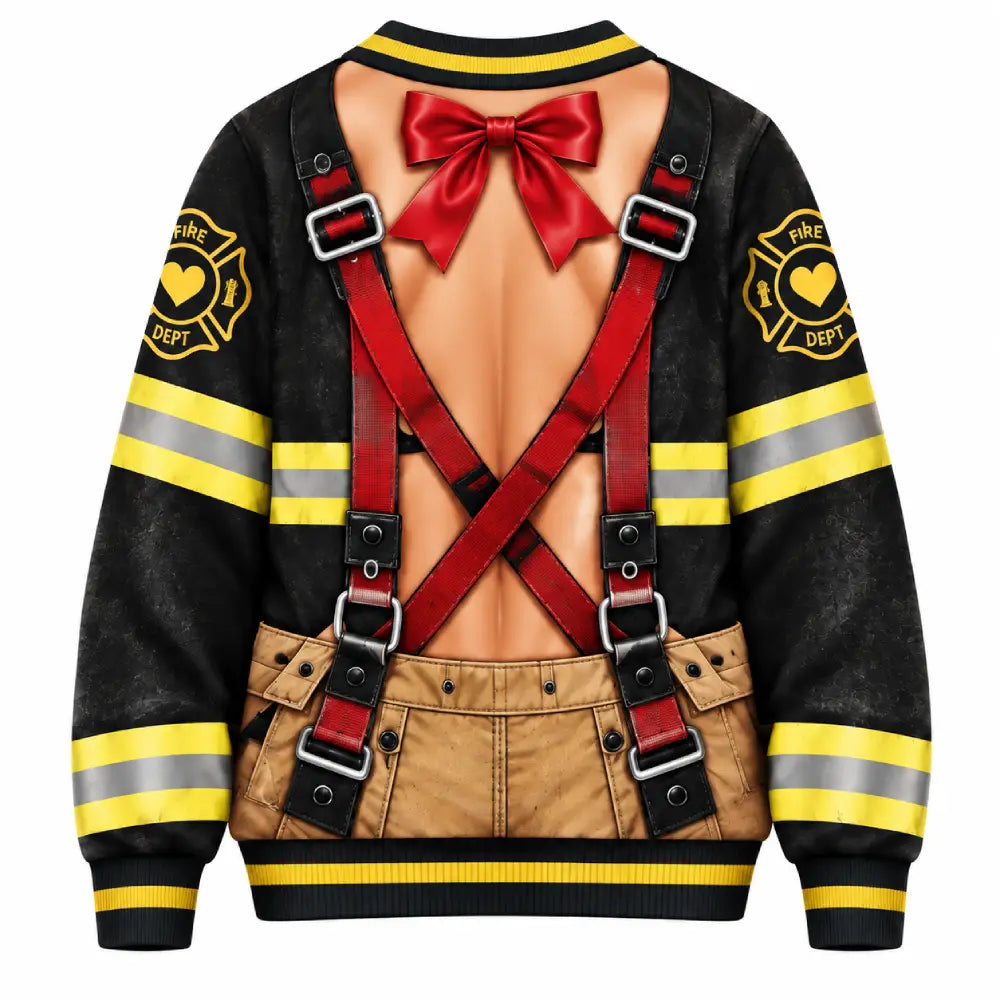 Naughty Firefighter Christmas Sweater – Funny 3D Illusion Print