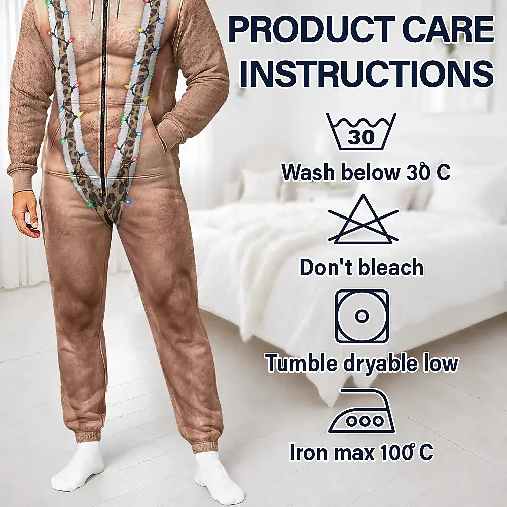 Funny Santa Hairy Body Gifts For Husband Dad Grandpa Brother - Personalized Overall Onesie Hooded Jumpsuit