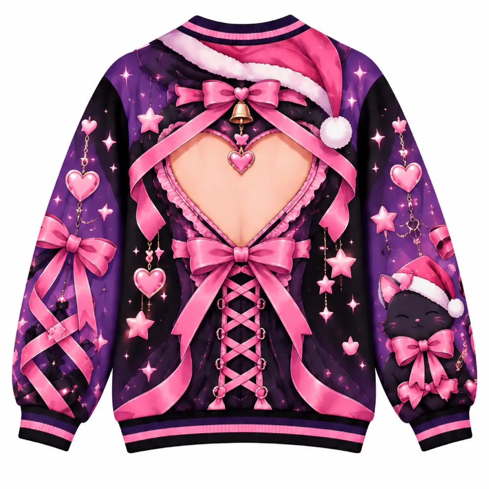 Cute Christmas Chaos Anime Illusion Sweatshirt, Funny Gothic Pink & Purple Christmas Crewneck
