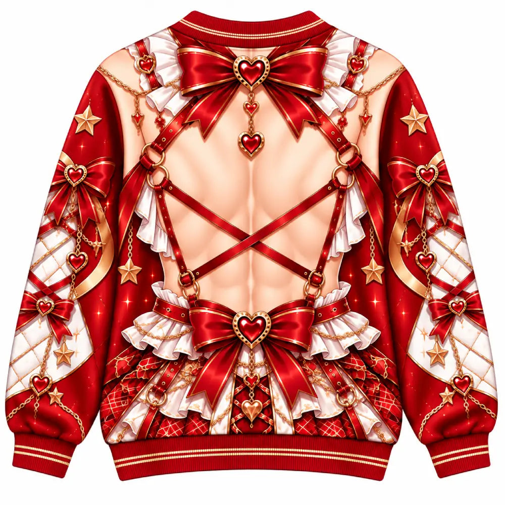 Anime-Inspired Red & White Funny Christmas Crewneck