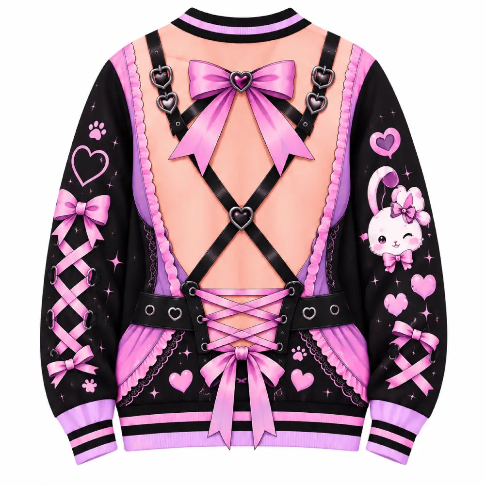 Kawaii Gothic Christmas Illusion Sweatshirt, Funny Anime Pink & Purple Printed Christmas Crewneck