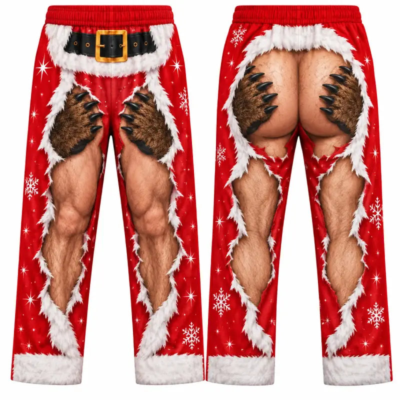 Funny Monster Claw Christmas Pajama Pants – Faux Ripped Illusion Print