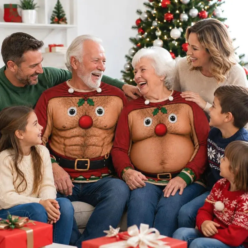 Funny Reindeer Hairy Chest Ugly Christmas Sweater – Printed Holiday Party Sweatshirt