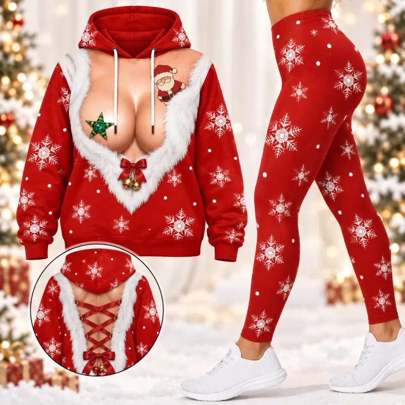 Sexy Santa Christmas Hoodie & Leggings Set – Custom Skin Tone Digital Print