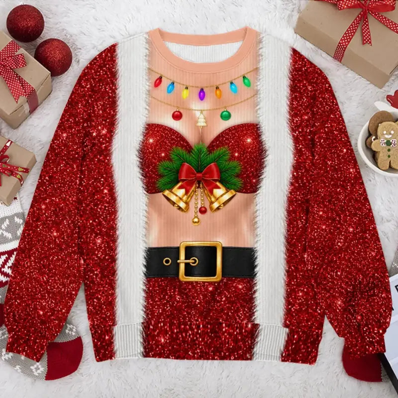 Funny Bell Bust Christmas Sweatshirt – Sparkly Holiday Statement Sweater
