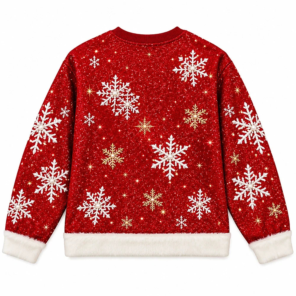 Festive Christmas Glam Sweatshirt – Sparkly Holiday Snowflake & Ornament Print