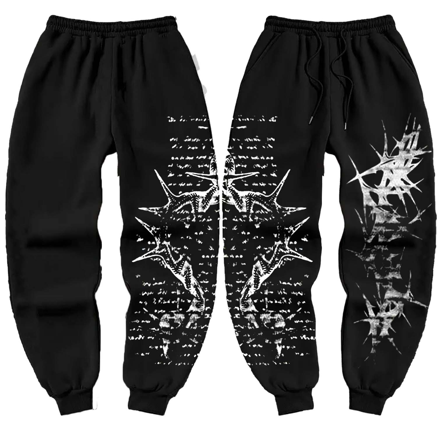 Skull&Cross&Graphic Print Elastic Waist Sweatpants