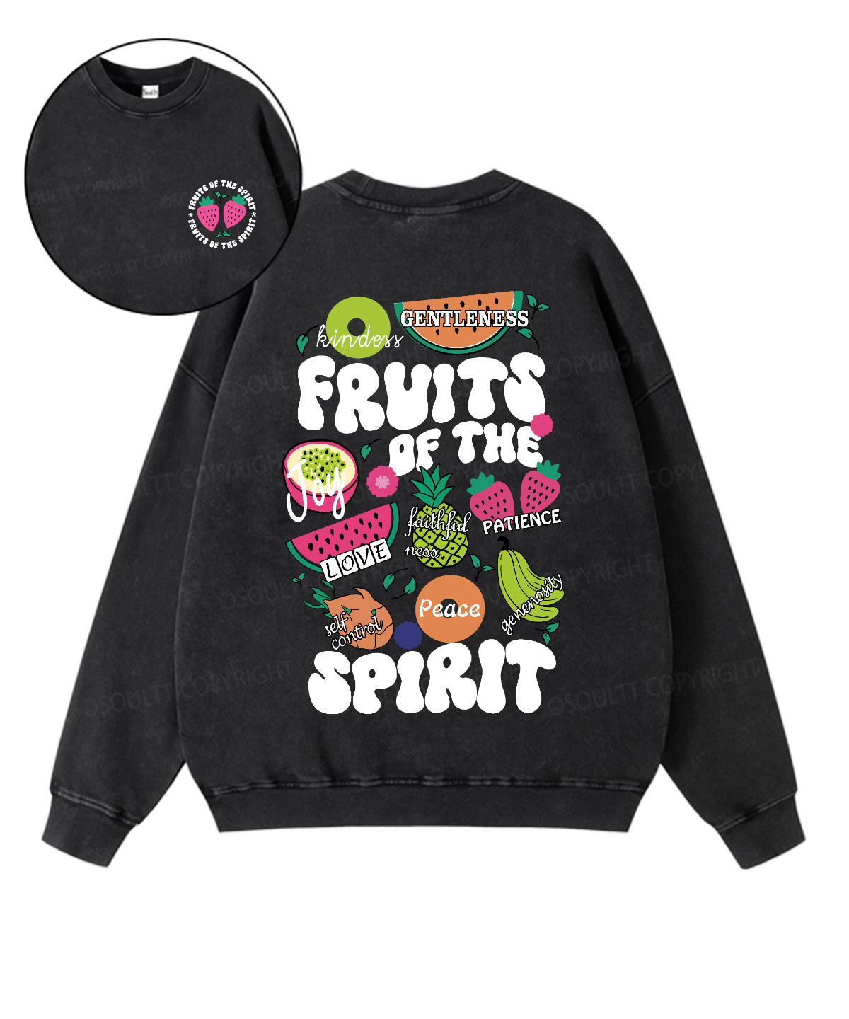 Fruits of the Spirit Double Sided Washed Christian Sweatshirt