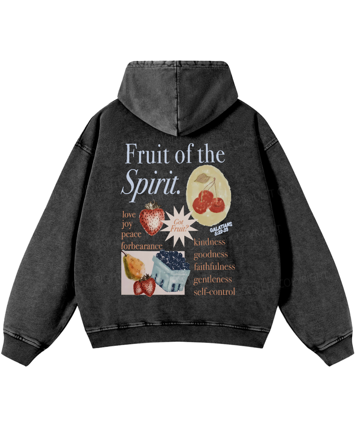 Fruit Of The Spirit Double Sided Washed Christian Hoodie