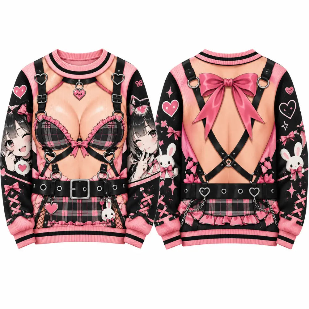 Kawaii Anime Christmas Sweater – Cute & Naughty 3D Illusion Print