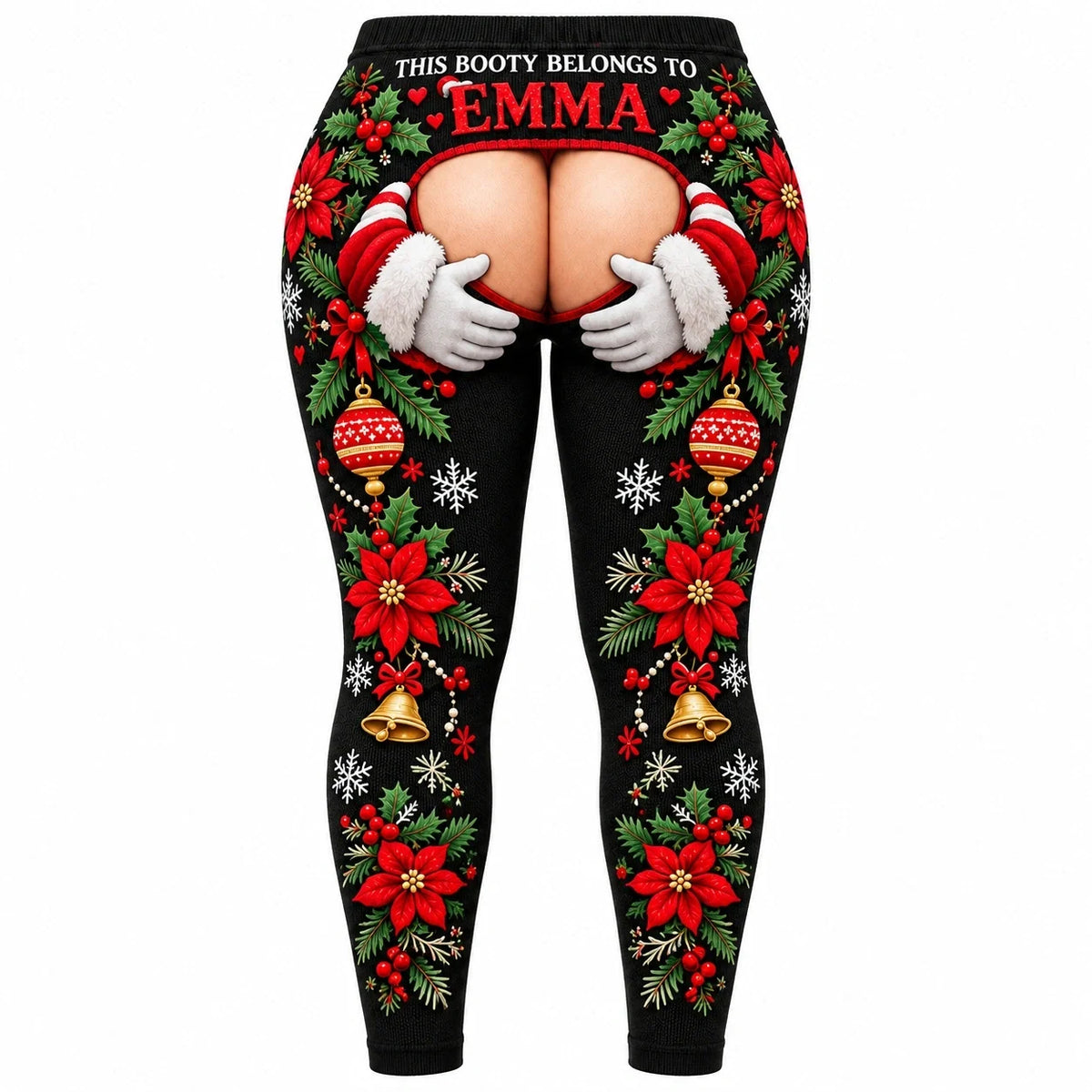 Women's Funny Christmas Faux Skin Print Leggings – Santa Claus Holiday Graphic High Waisted Stretchy Skinny Pants