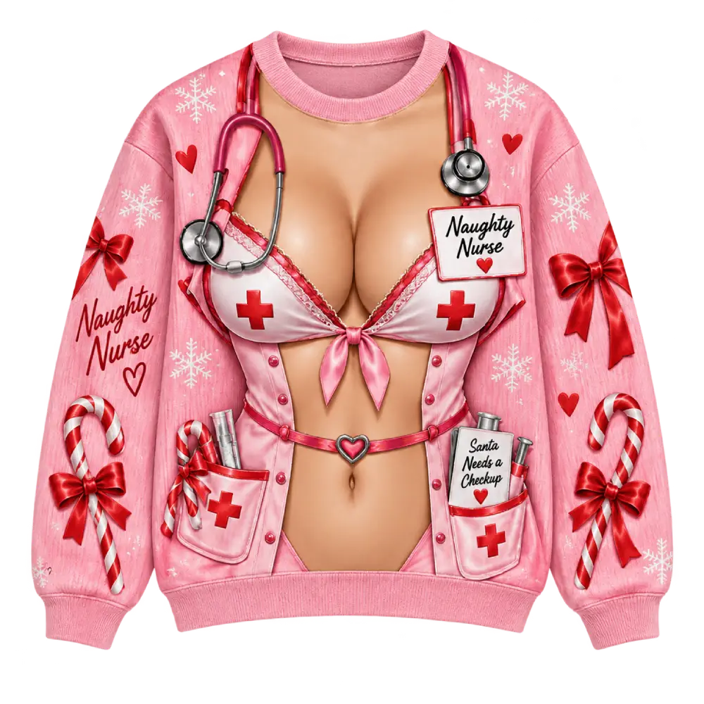 Naughty Nurse Christmas Sweater – Funny 3D Illusion Print