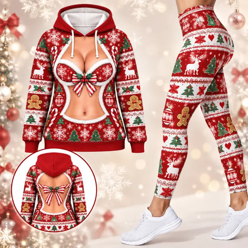 Sexy Christmas Santa Hoodie & Leggings Set – Custom Skin Tone Festive Digital Print