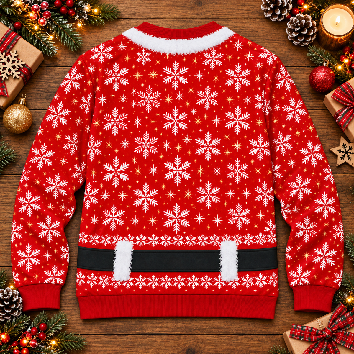 Funny Santa Couple Body Illusion Christmas Sweaters – Matching His & Hers Holiday Party Knitwear