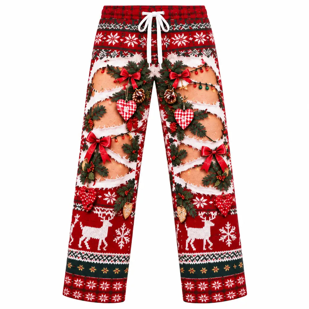 Men's Funny Christmas Pajama Pants – 3D Printed Ripped-Look Holiday Lounge Pants