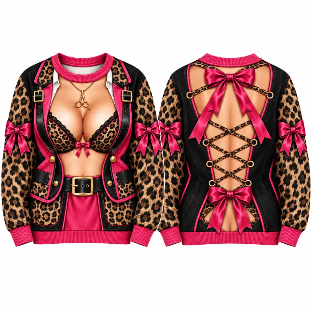 Naughty Hairdresser Christmas Sweater – Funny Glam 3D Illusion Print