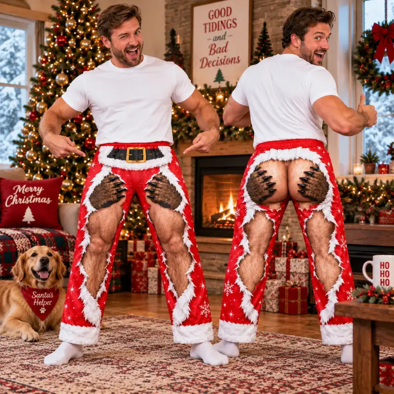 Funny Monster Claw Christmas Pajama Pants – Faux Ripped Illusion Print