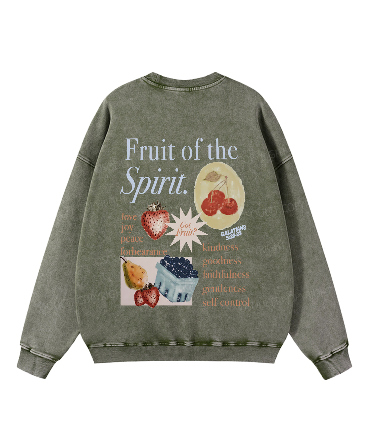 Fruit Of The Spirit Double Sided Washed Christian Sweatshirt