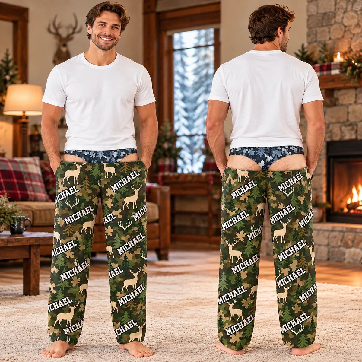 Custom Name Deer Camouflage Gifts for Men - Personalized Pajamas