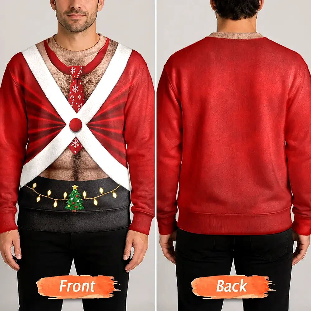 Christmas Gift For Husband Dad Grandpa - Personalized Santa Elf Hairy Belly Unisex Ugly Sweater