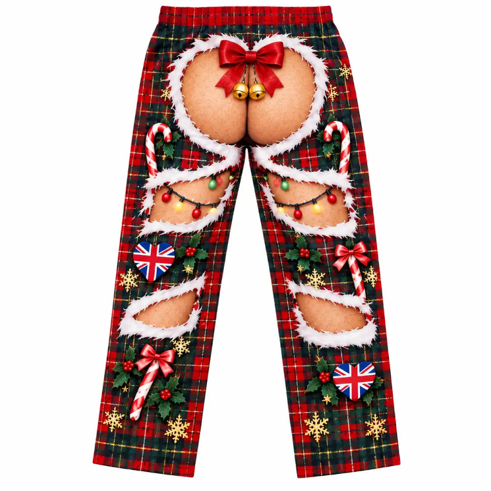 Funny British Christmas Pajama Pants – 3D Skin Illusion Print, Personalized Skin Tone
