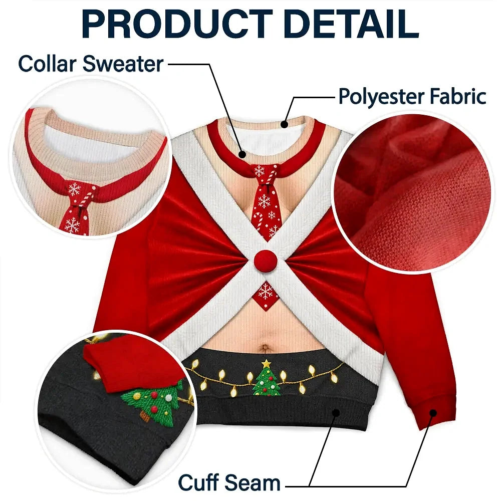 Christmas Gift For Husband Dad Grandpa - Personalized Santa Elf Hairy Belly Unisex Ugly Sweater