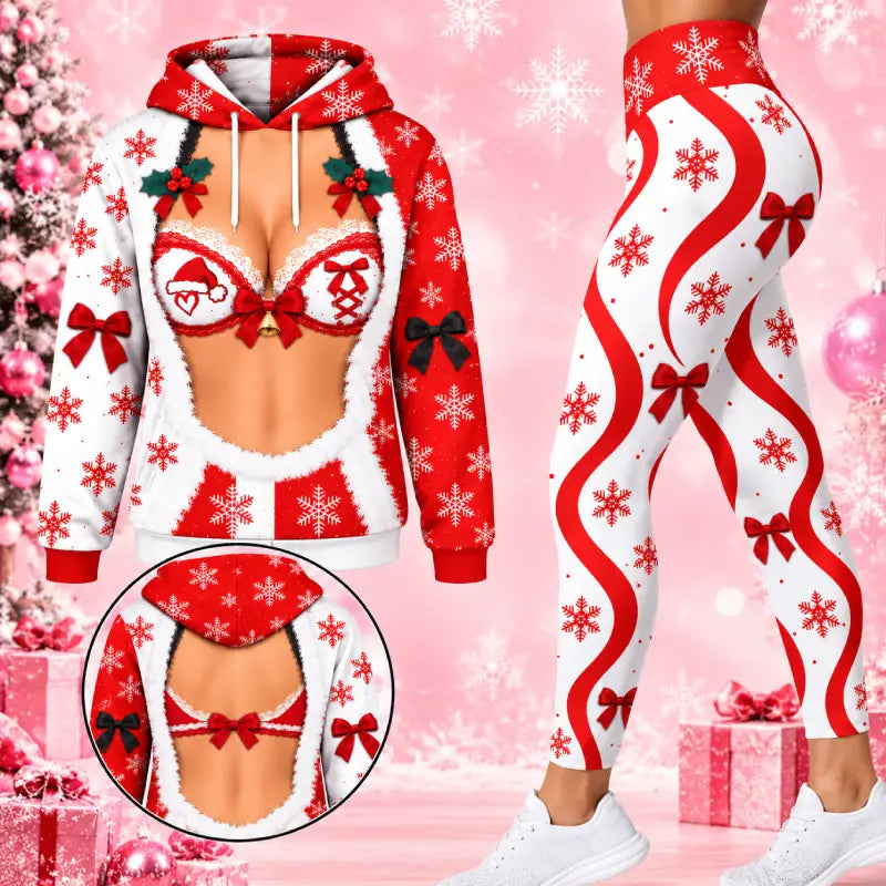 Christmas Magic Illusion Hoodie Set – Playful Santa Print 2-Piece Outfit