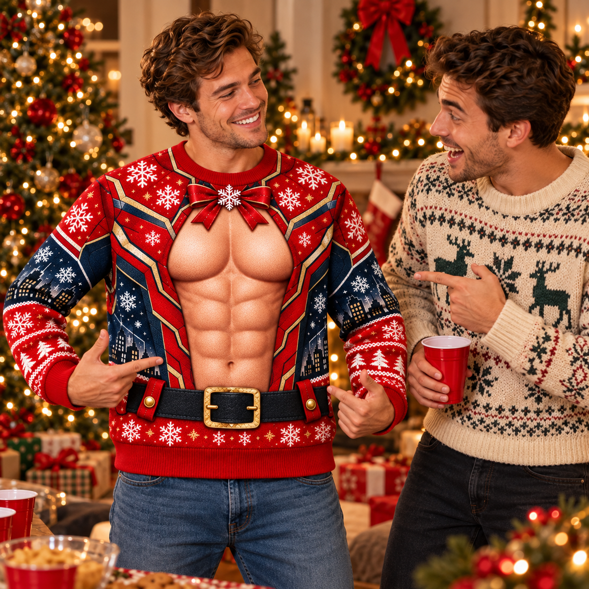 Custom Skin Tone Christmas Armor Sweater – Muscle Illusion Print
