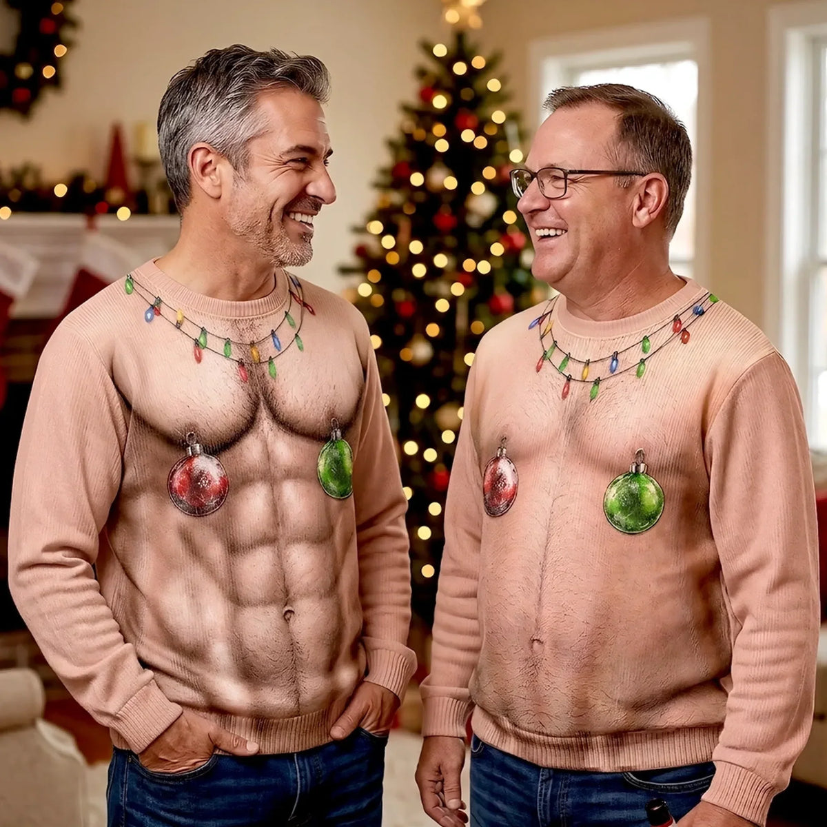 Funny Christmas Body Illusion Sweatshirt – Ornament Chest Design