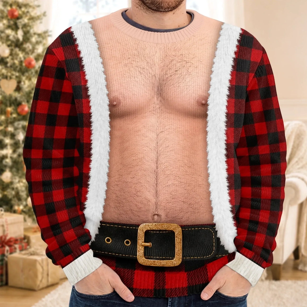 Personalized Funny Christmas Sweatshirt – Bringing the Heat in Plaid