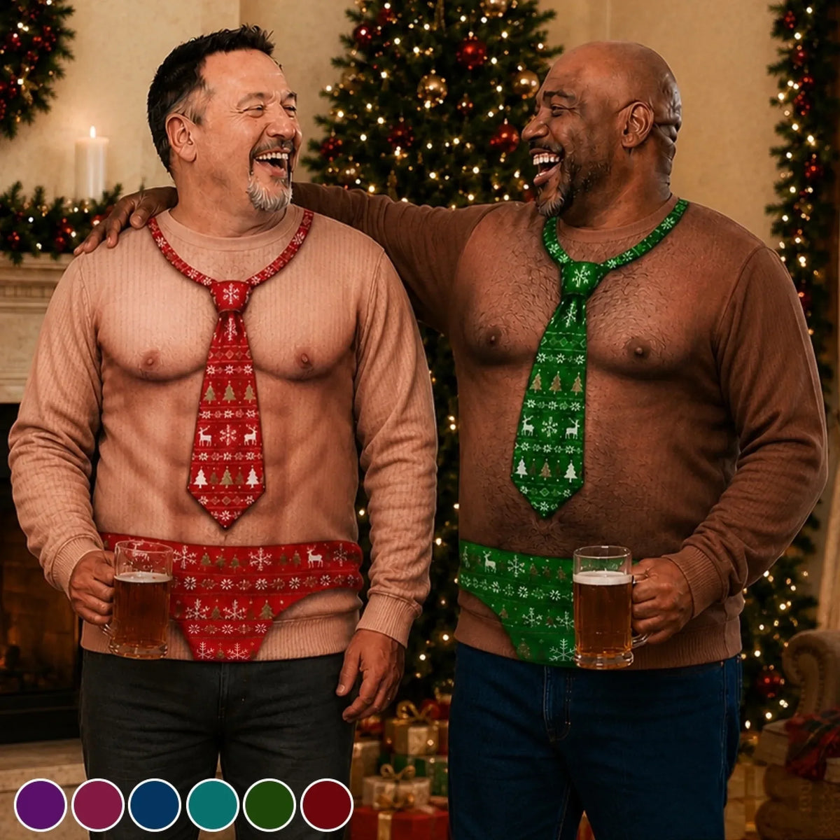 Funny Festive Tie Fake Torso Print Sweatshirt – Hilarious Xmas Novelty Jumper