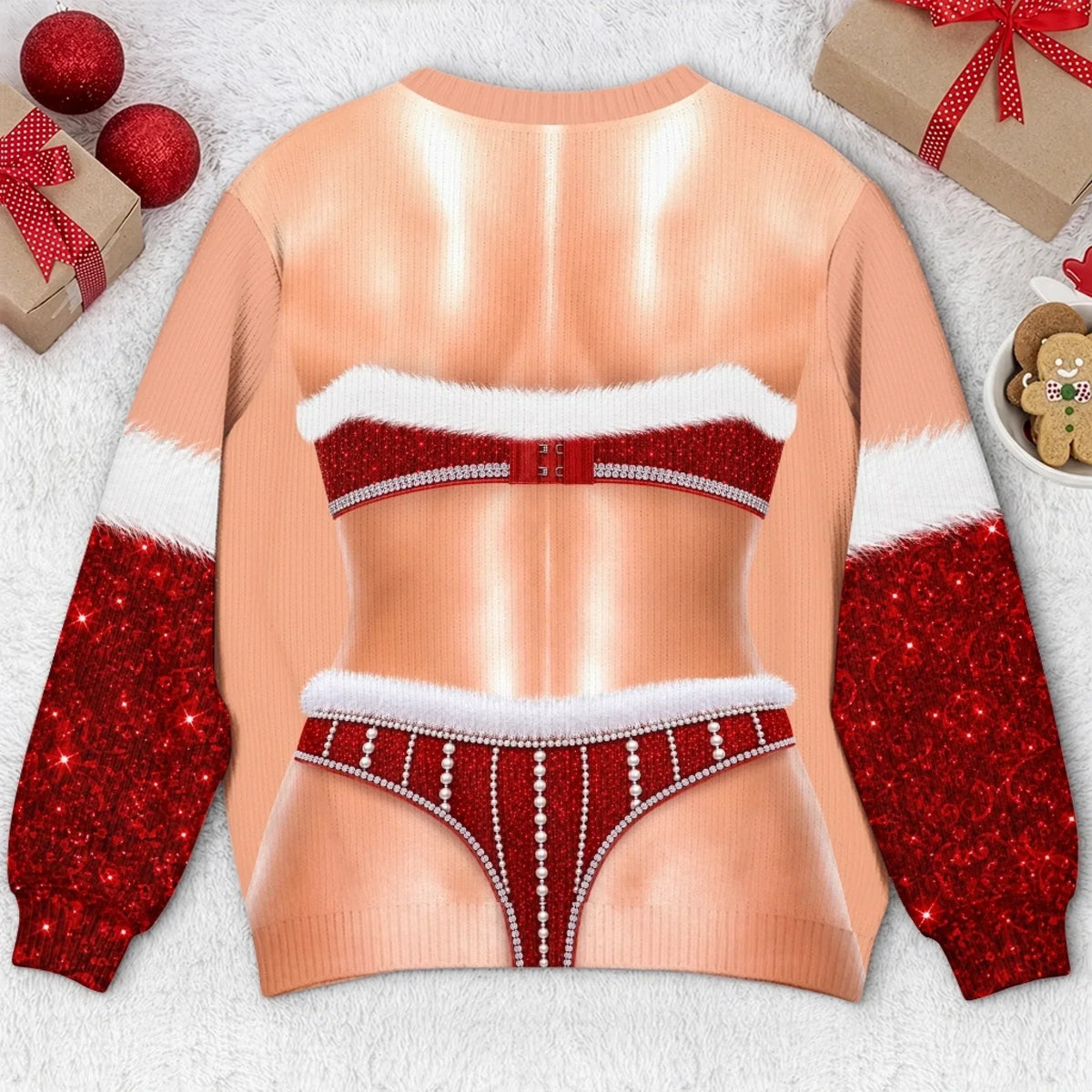 Funny Glam Santa Lingerie Print Sweatshirt – Eye-Catching Christmas Pullover