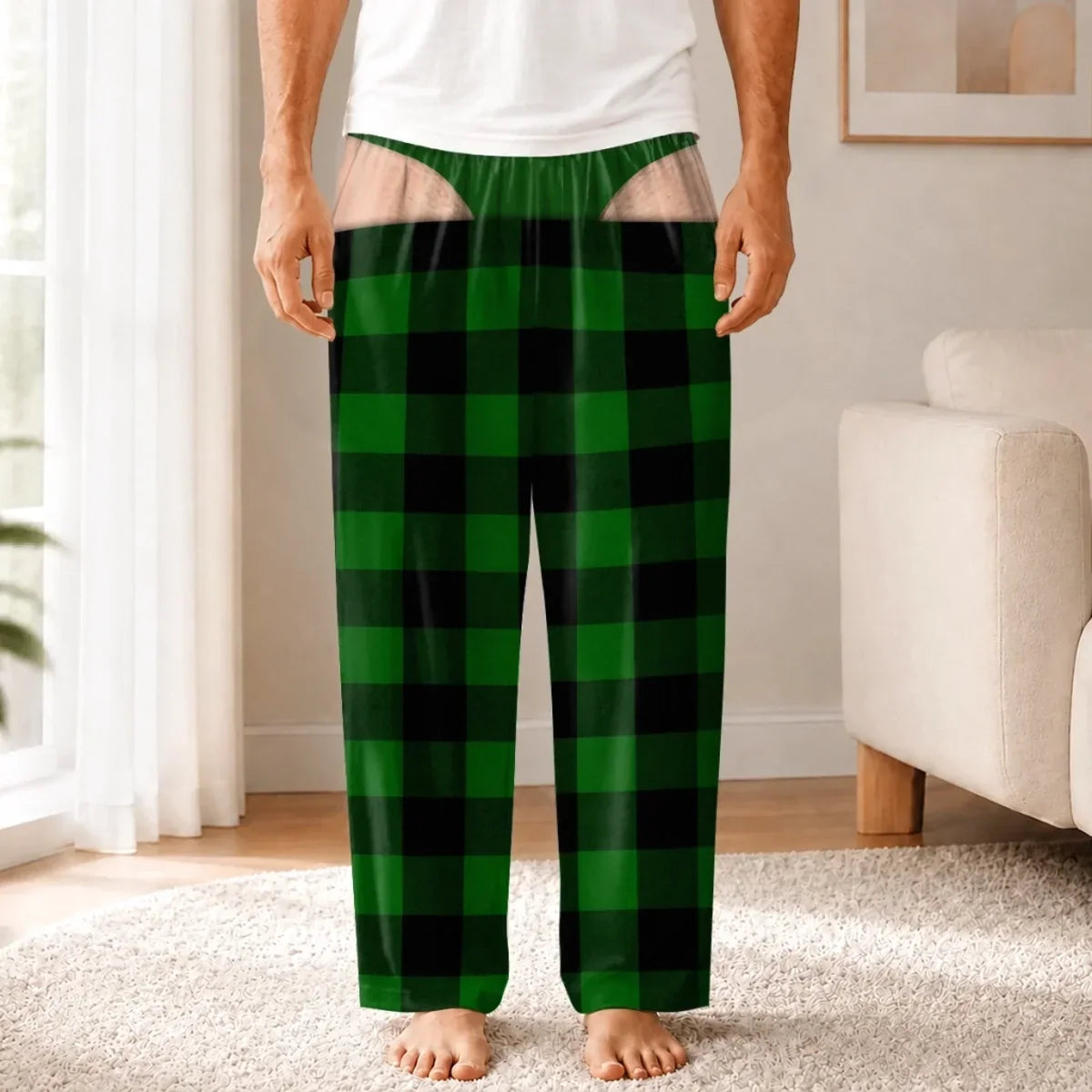 Funny Optical Illusion Christmas Plaid Pajama Pants – Men's Ugly Christmas Loungewear