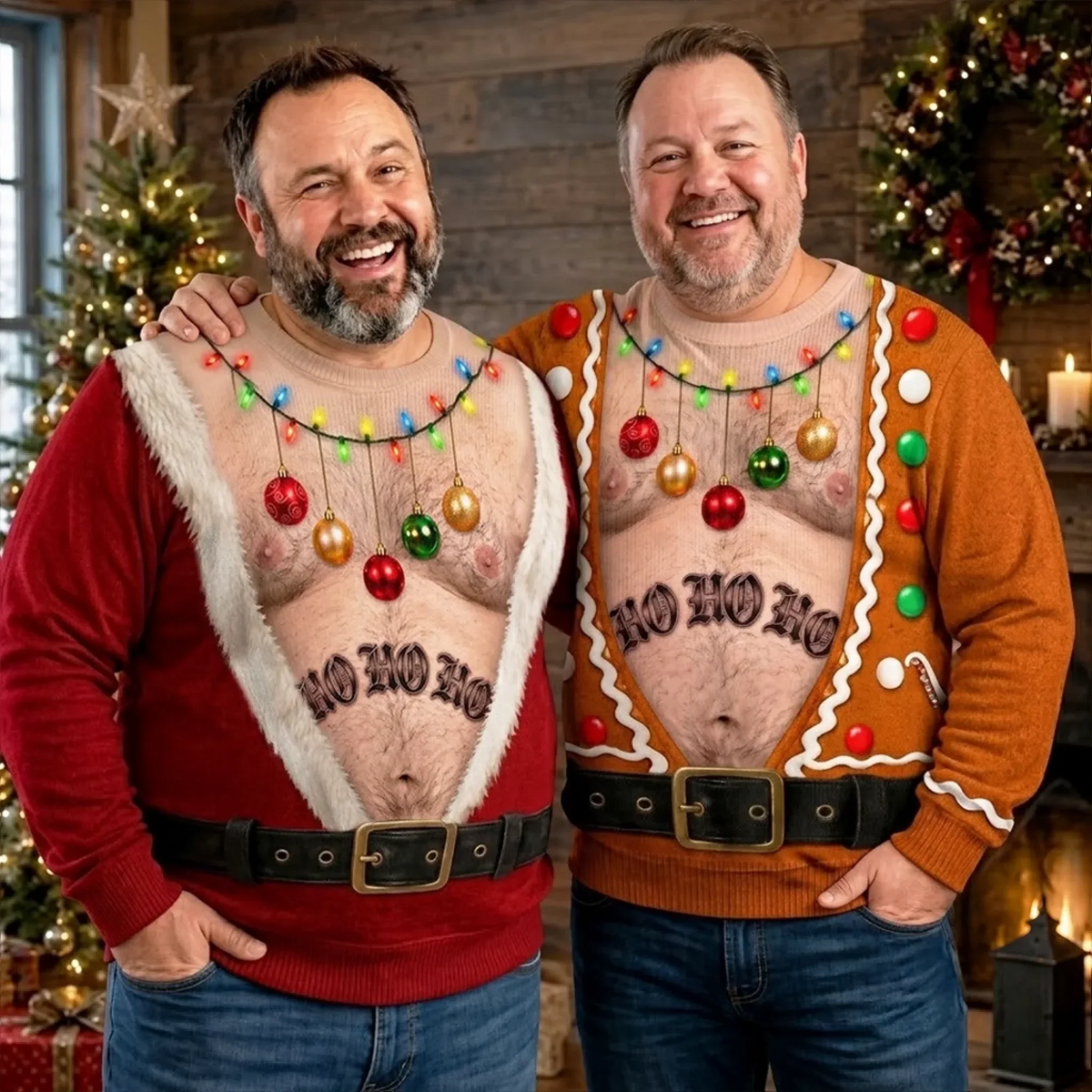 Funny Ho Ho Ho Christmas Ornament Print Sweatshirt – Men's Ugly Christmas Pullover