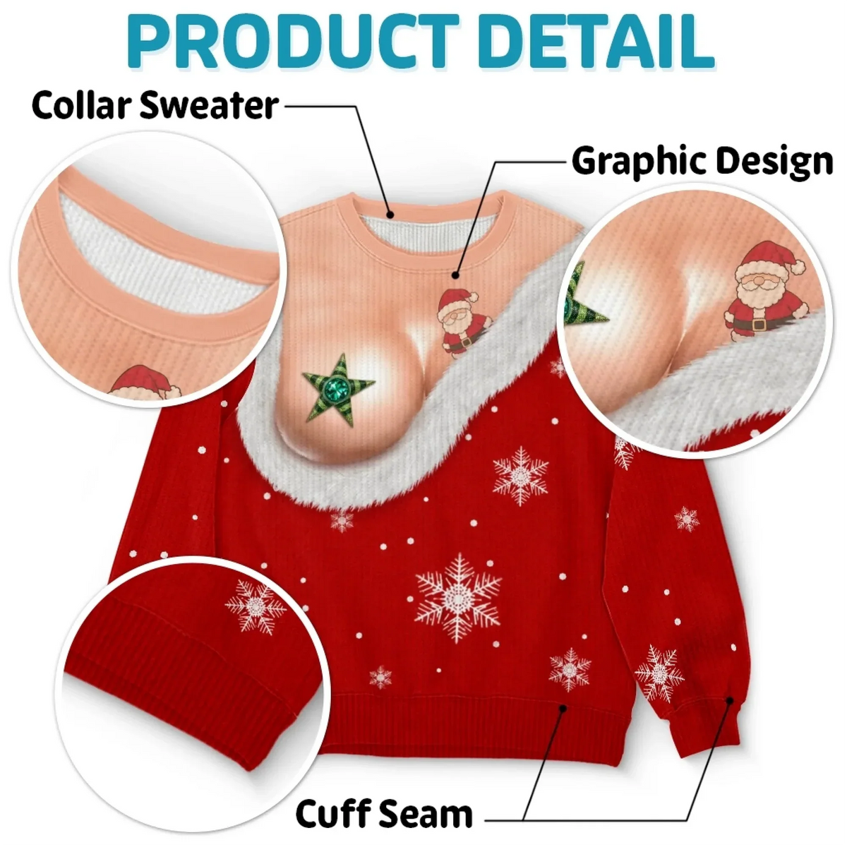 Funny Christmas Ugly Sweater – Realistic Shirtless Santa Belly Illusion Sweater for Men